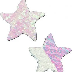 Pastease Starfish Flip Sequin Sea Star Nipple Pasties In White/Pearl