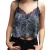 UNIQ Floral Lace Crop Tank Top In Navy Women's Festival