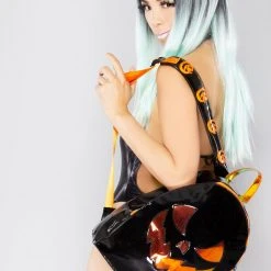 Y.R.U. Baqpaq Jackolantern Medium Backpack In Black Orange