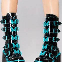 Y.R.U. Dune Butterfly Platform Boots In Black Teal