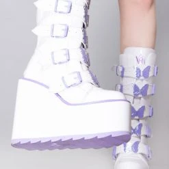 Y.R.U. Dune Butterfly Platform Boots In White Lavender New