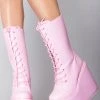 Y.R.U. Dune Lace Up Platform Boots In Baby Pink