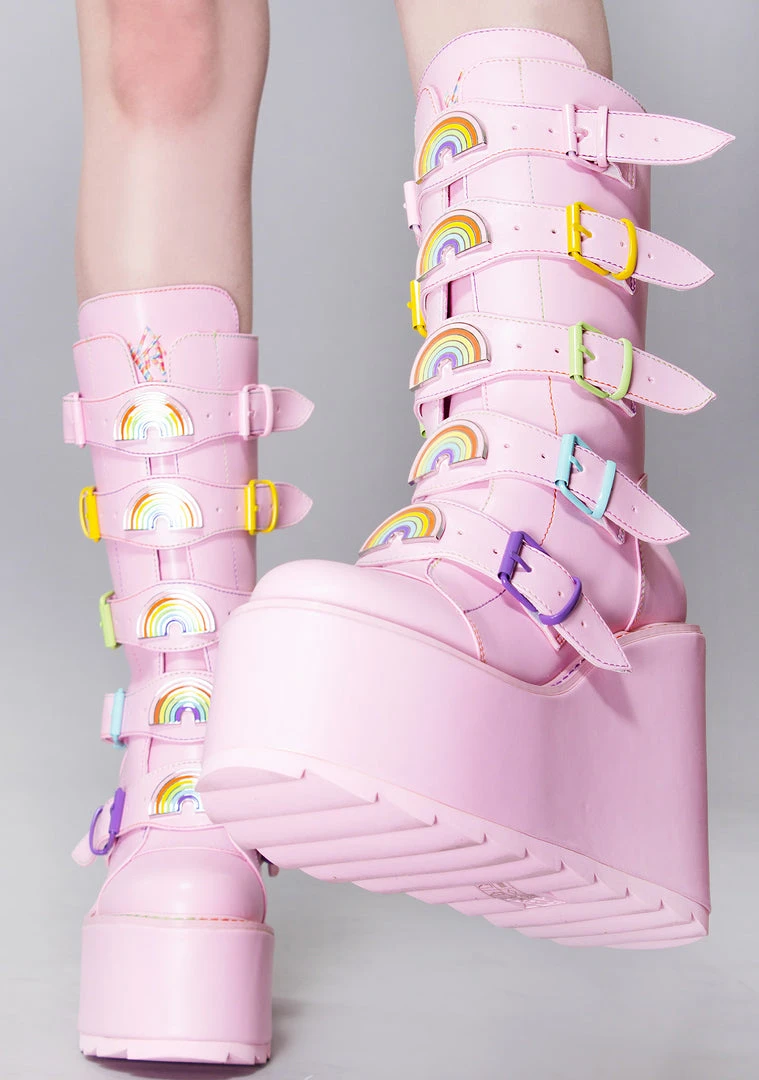 Y.R.U. Dune Rainbow Platform Boots In Pastel Pink 3 Y.R.U. Dune Rainbow Platform Boots In Pastel Pink