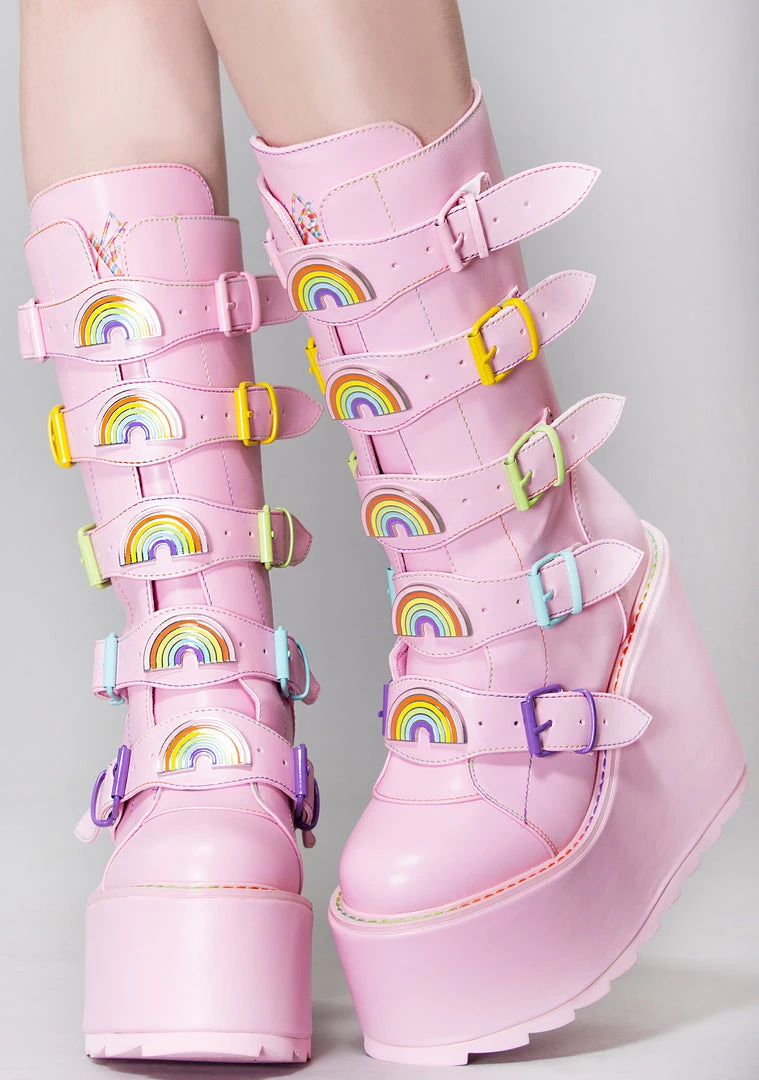 Y.R.U. Dune Rainbow Platform Boots In Pastel Pink 4 Y.R.U. Dune Rainbow Platform Boots In Pastel Pink