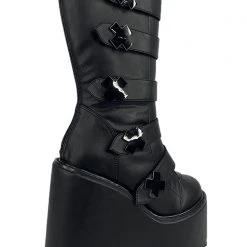 Y.R.U. Tea Room Cinema Dune Strapped X Platform Boots In Blackout