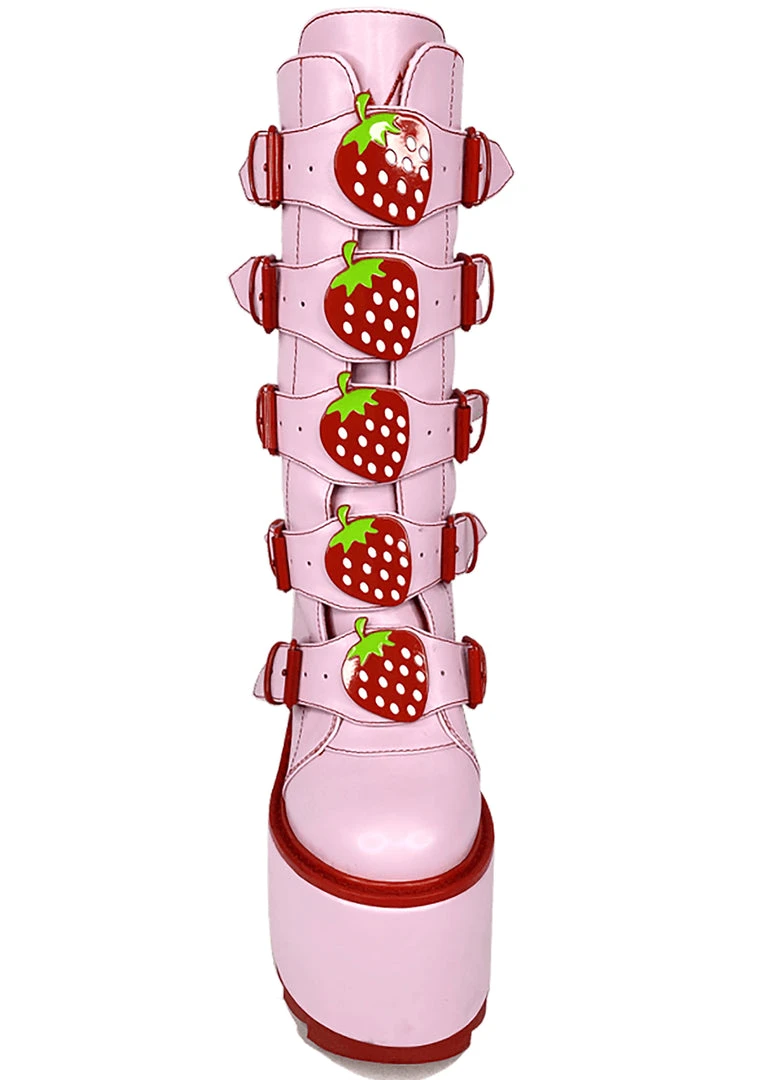 Y.R.U. Dune Strawberry Platform Boots In Pink Red 7 Y.R.U. Dune Strawberry Platform Boots In Pink Red