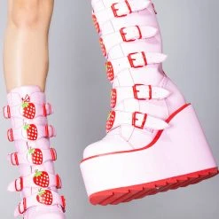 Y.R.U. Dune Strawberry Platform Boots In Pink Red 9 Y.R.U. Dune Strawberry Platform Boots In Pink Red