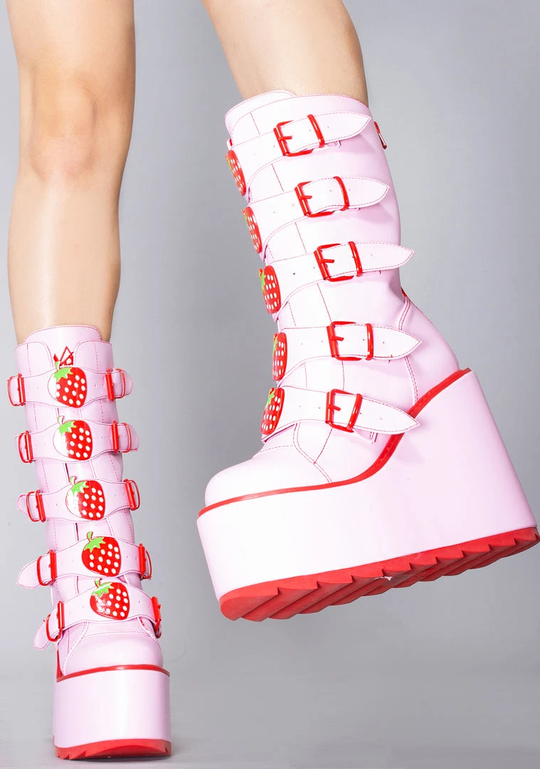 Y.R.U. Dune Strawberry Platform Boots In Pink Red 4 Y.R.U. Dune Strawberry Platform Boots In Pink Red
