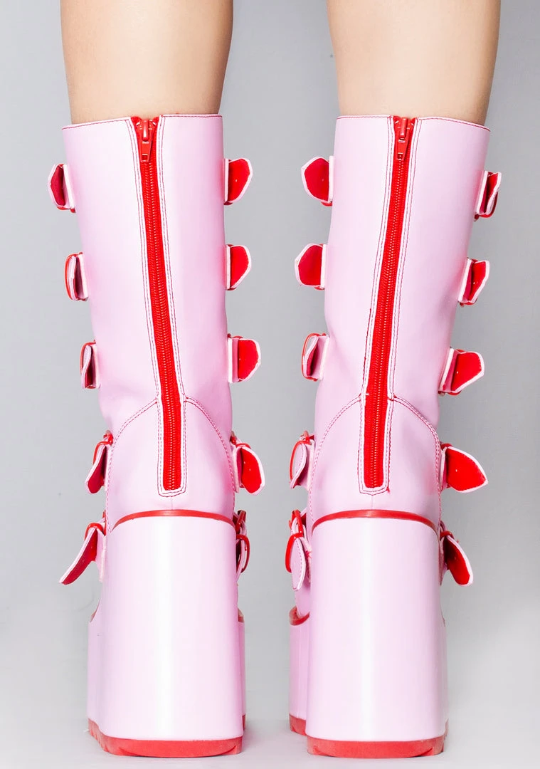 Y.R.U. Dune Strawberry Platform Boots In Pink Red 5 Y.R.U. Dune Strawberry Platform Boots In Pink Red
