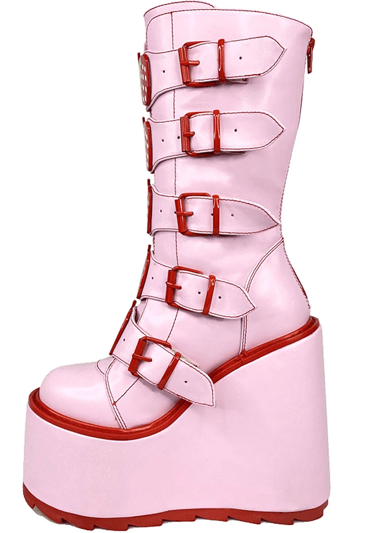 Y.R.U. Dune Strawberry Platform Boots In Pink Red 8 Y.R.U. Dune Strawberry Platform Boots In Pink Red