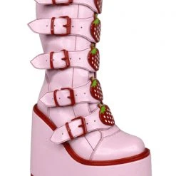 Y.R.U. Dune Strawberry Platform Boots In Pink Red 11 Y.R.U. Dune Strawberry Platform Boots In Pink Red