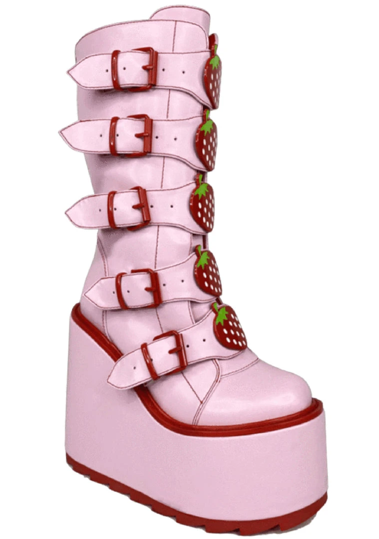 Y.R.U. Dune Strawberry Platform Boots In Pink Red 6 Y.R.U. Dune Strawberry Platform Boots In Pink Red