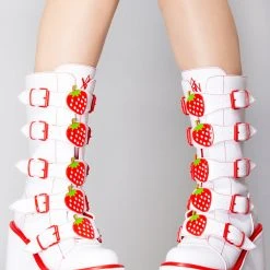 Y.R.U. Shoes Dune Strawberry Platform Boots In White/Red 9 Y.R.U. Shoes Dune Strawberry Platform Boots In White/Red