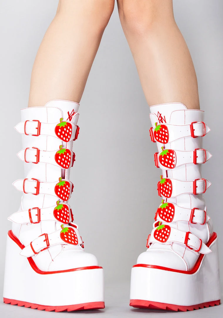 Y.R.U. Shoes Dune Strawberry Platform Boots In White/Red 4 Y.R.U. Shoes Dune Strawberry Platform Boots In White/Red