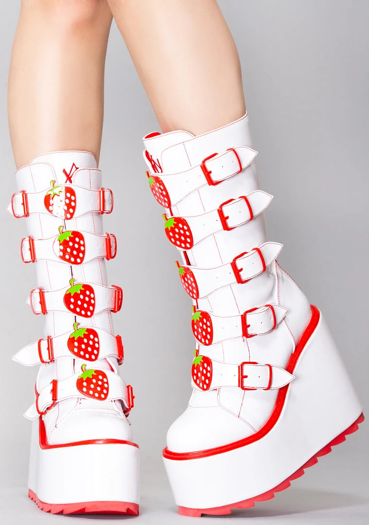 Y.R.U. Shoes Dune Strawberry Platform Boots In White/Red 3 Y.R.U. Shoes Dune Strawberry Platform Boots In White/Red