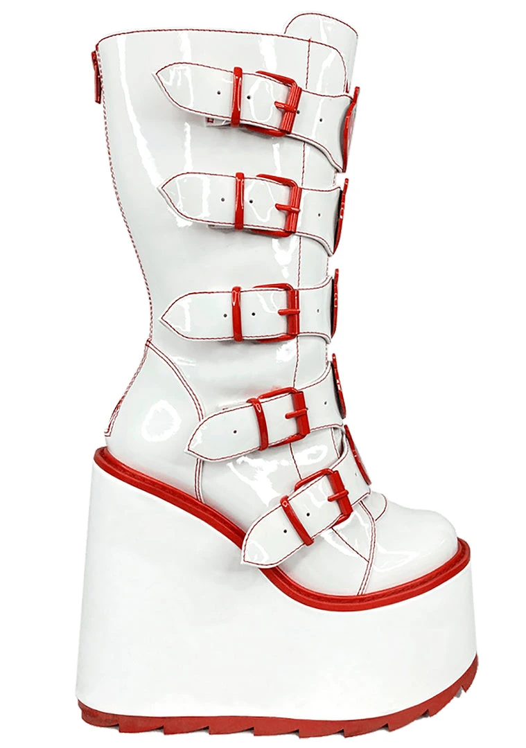Y.R.U. Shoes Dune Strawberry Platform Boots In White/Red 7 Y.R.U. Shoes Dune Strawberry Platform Boots In White/Red