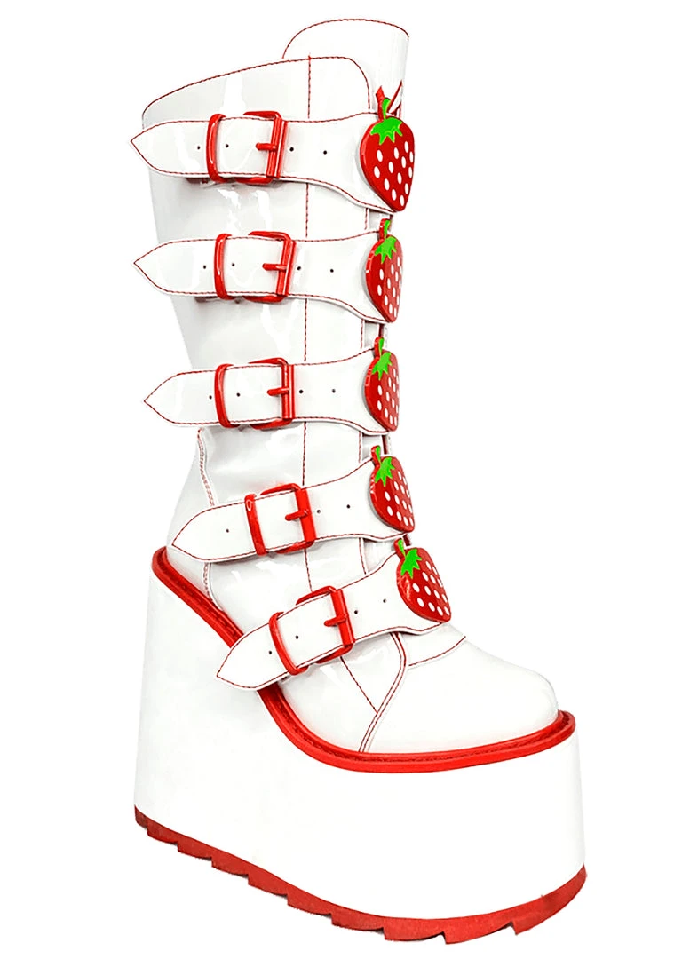 Y.R.U. Shoes Dune Strawberry Platform Boots In White/Red 6 Y.R.U. Shoes Dune Strawberry Platform Boots In White/Red