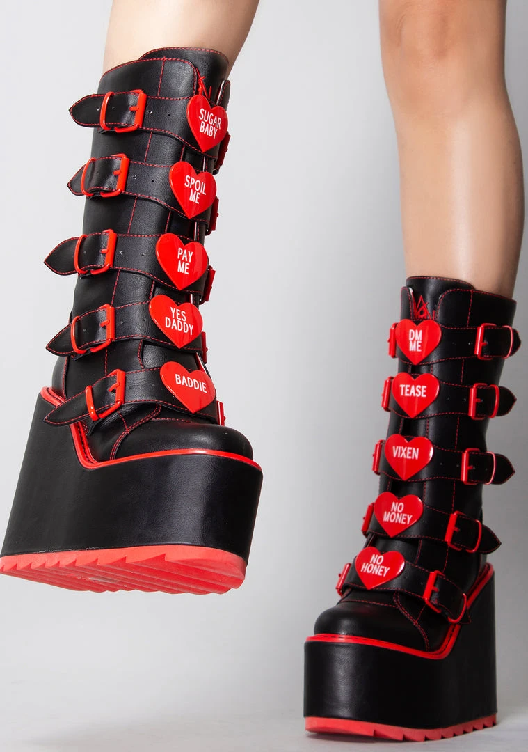 Y.R.U. New Dune Valentine Platform Boots In Black Red 3 Y.R.U. New Dune Valentine Platform Boots In Black Red