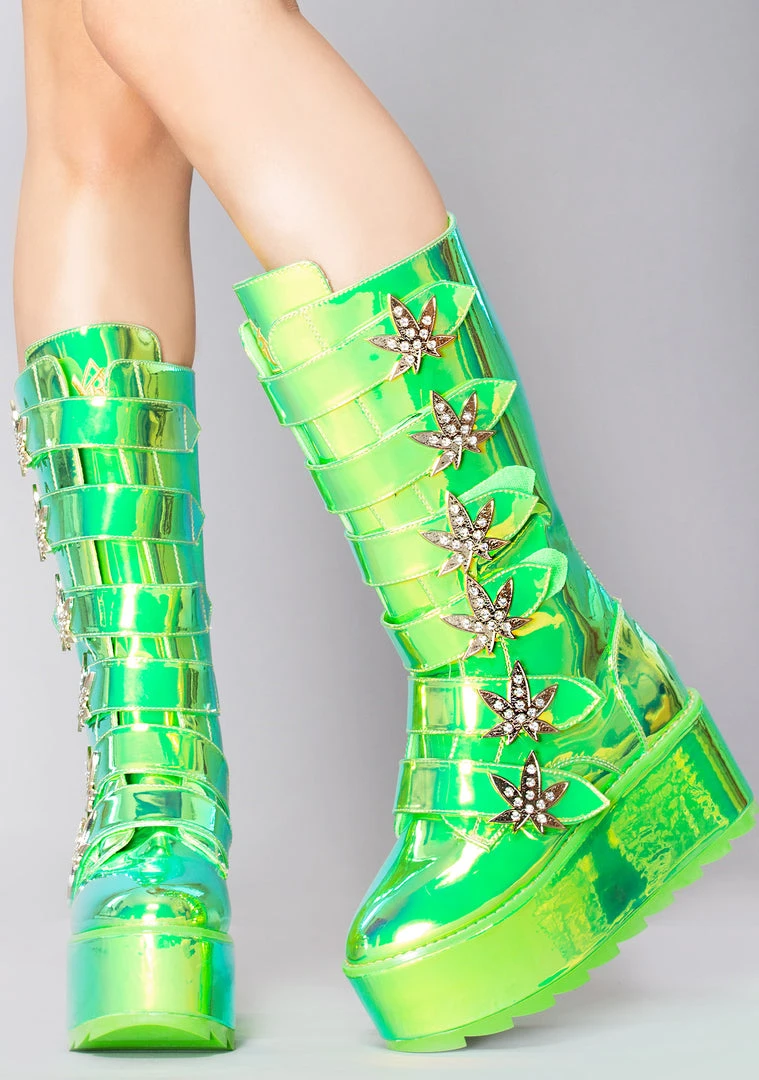Y.R.U. Mad World Karma Hi Weed Platform Boots In Green Atlantis 4 Y.R.U. Mad World Karma Hi Weed Platform Boots In Green Atlantis