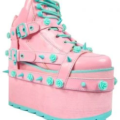 Y.R.U. Shoes QOZMO Bondage Rose Platform Sneakers In Pink Blue