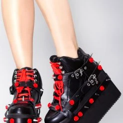 Y.R.U. Qozmo Bondage Rose Platform Sneakers In Black Red Wild Heart