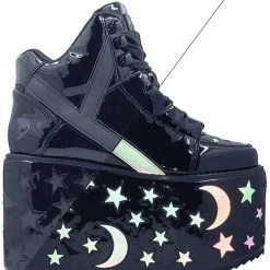 Y.R.U. Qozmo Moon & Star Platform Sneakers In Black Reflective 11 Y.R.U. Qozmo Moon & Star Platform Sneakers In Black Reflective