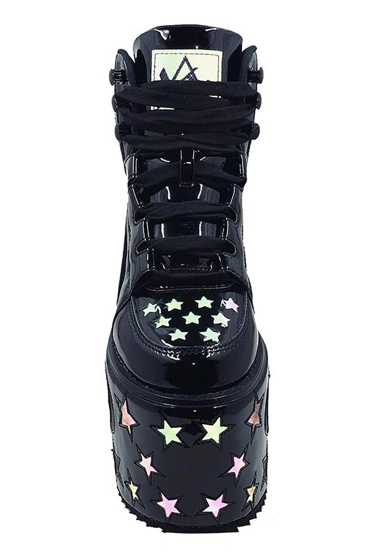 Y.R.U. Qozmo Moon & Star Platform Sneakers In Black Reflective 8 Y.R.U. Qozmo Moon & Star Platform Sneakers In Black Reflective