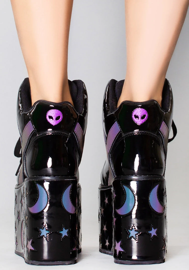 Y.R.U. Qozmo Moon & Star Platform Sneakers In Black Reflective 5 Y.R.U. Qozmo Moon & Star Platform Sneakers In Black Reflective