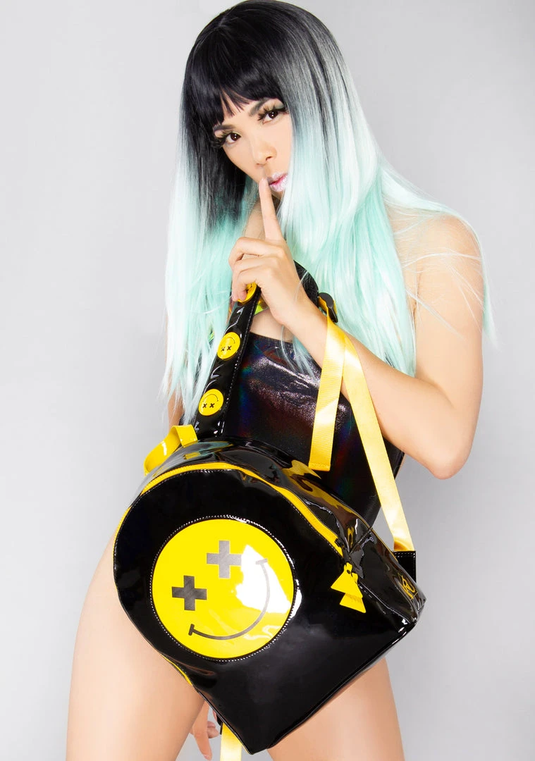 Y.R.U. The Great Fantastic Baqpaq Smiley Medium Backpack In Black Yellow 3 Y.R.U. The Great Fantastic Baqpaq Smiley Medium Backpack In Black Yellow