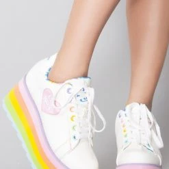 Y.R.U. Mad World X Care Bears Lala Platform Sneakers In White Pastel