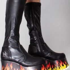 Y.R.U. Zen Flame Platform Boots In Black