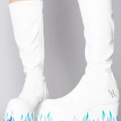 Y.R.U. Mad World Zen Flame Platform Boots In White